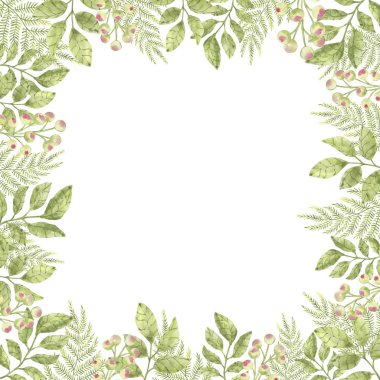 Pembe ve yeşil renklerde suluboya elementlerin güzel çerçevesi. Kartvizitler, davetiyeler ve tasarım için uygun.