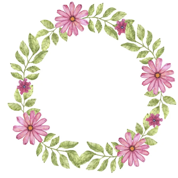 Delicate Floral Wreath Watercolor Elements Pink Green Colors Suitable Business — Stock Photo, Image