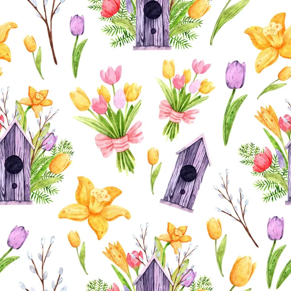 Seamless Pattern Watercolor Easter Elements Decoration Design Printing Greeting Cards — Stock Photo, Image