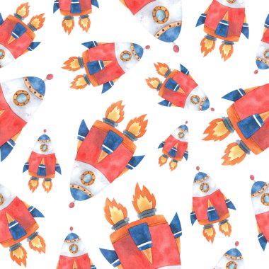 Mavi, sarı, kırmızı-turuncu renkler ve yüksek çözünürlüklü farklı boyutlarda füzelerle hava taşımacılığı temasında pürüzsüz desen