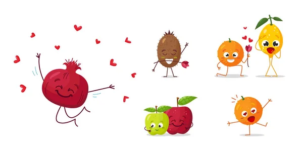 Set van schattige koppels in de liefde fruit. Vectorillustratie. — Stockvector