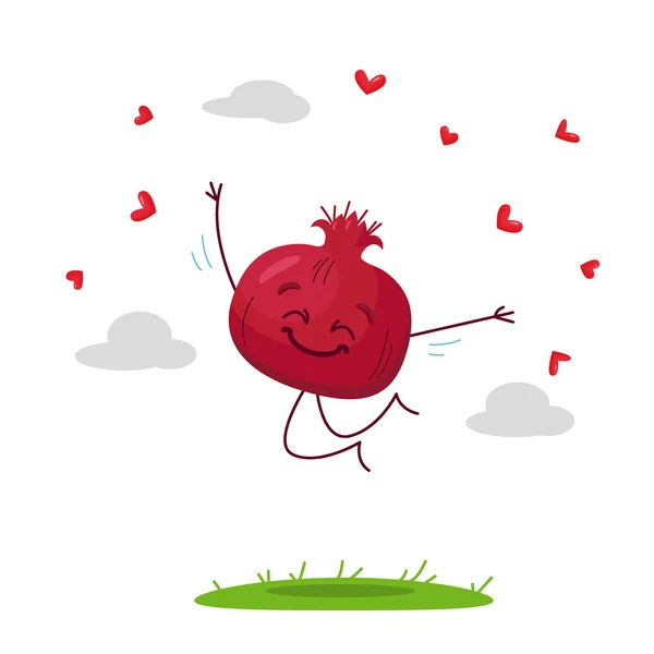 Fruit Valentijnsdag wenskaart met vector granaatappel karakter — Stockvector