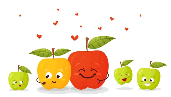 Padres felices con dibujos animados para niños. Familia de frutas . — Vector de stock