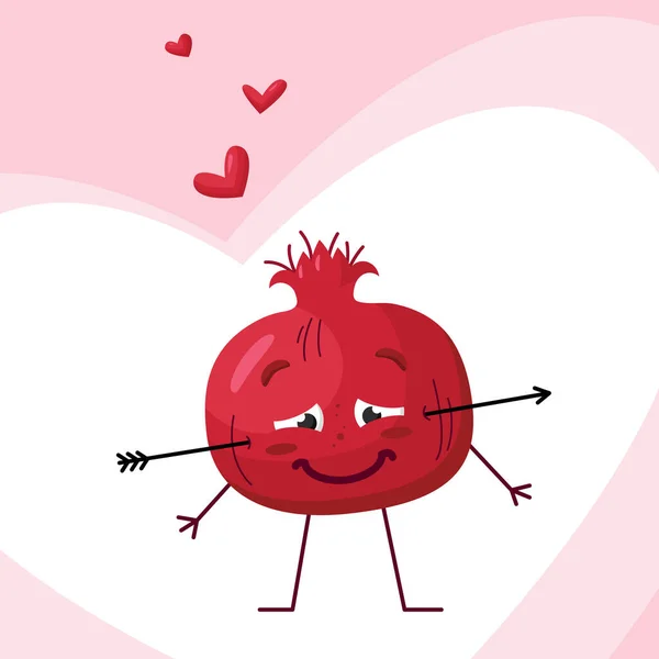 Liefde zoet sappig fruit in de stijl van een cartoon. Gefeliciteerd op Valentijnsdag. — Stockvector