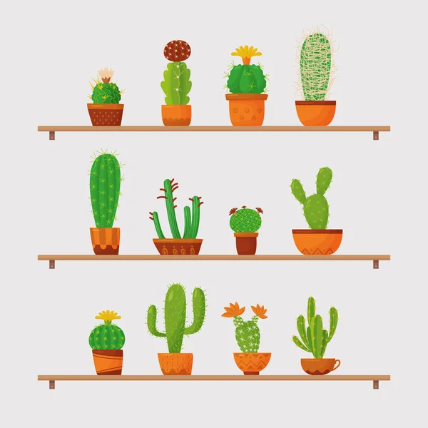 Nastavit izolované vektorové roztomilé kaktusy. Barevná ilustrace v kresleném stylu pro pohlednice, pozvánky a plakáty. — Stockový vektor