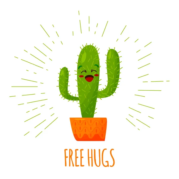 Ilustración de dibujos animados con una frase motivadora. El cactus positivo está listo para abrazos — Vector de stock