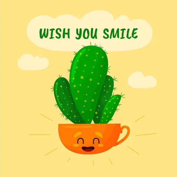 Vector children s illustration for a greeting card. A cactus in a cartoon style. — ストックベクタ
