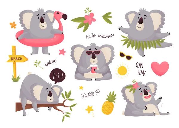 Vector set van schattige koala 's. Grappige karakters zijn geïsoleerd op een witte achtergrond. — Stockvector
