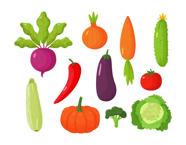 Conjunto de verduras para cocinar un plato culinario al estilo de una caricatura. Estilo de vida saludable, vegetarianismo — Vector de stock