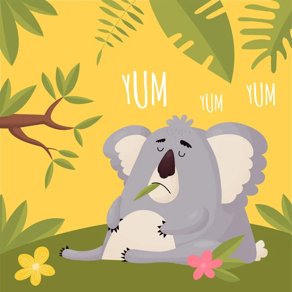 Animal Comeu Adormeceu Vetor Engraçado Gordura Koala Dormir Depois Almoço —  Vetores de Stock