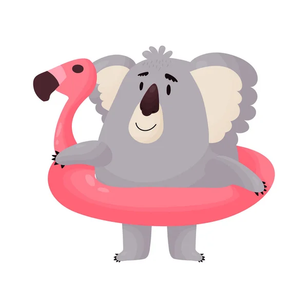 Cute Koala goes swimming in the sea with a rubber circle. — Stockvector
