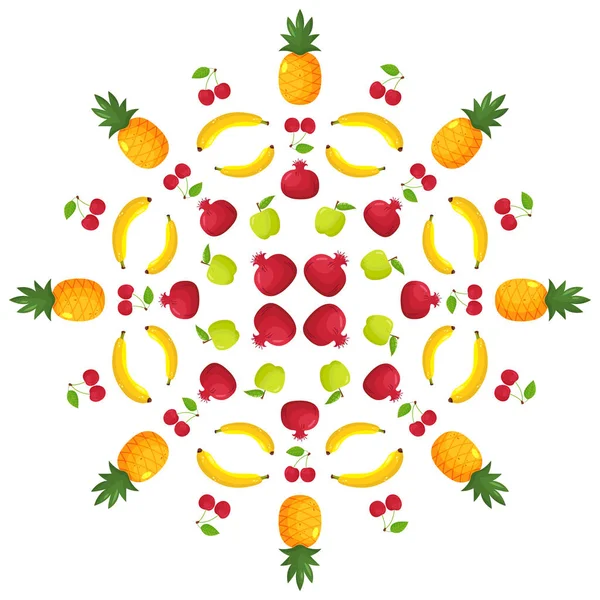 Векторное фруктовое украшение в плоском стиле. Mandala, стикер, упаковка, упаковка — стоковый вектор