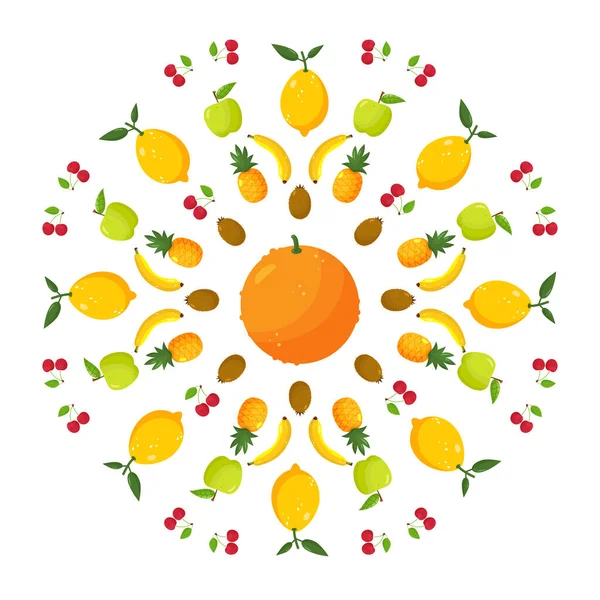 Круглая векторная композиция фруктов в плоском стиле . — стоковый вектор