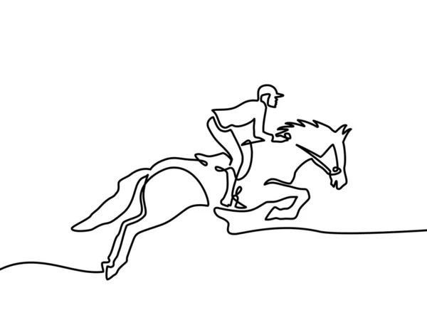 連続1線画 馬と馬のロゴのライダー 白黒のベクターイラスト ベクトル — ストックベクタ