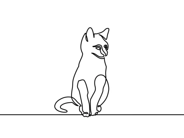 Dibujo Continuo Línea Gato Ilustración Vectores Blanco Negro Vector — Vector de stock