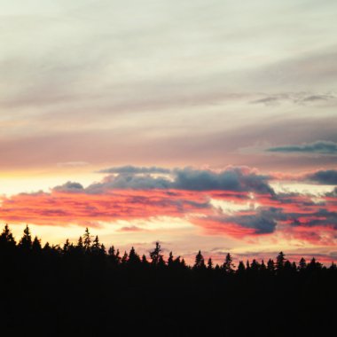 Gün batımında Valaam. Rus Kuzey vahşi doğa.