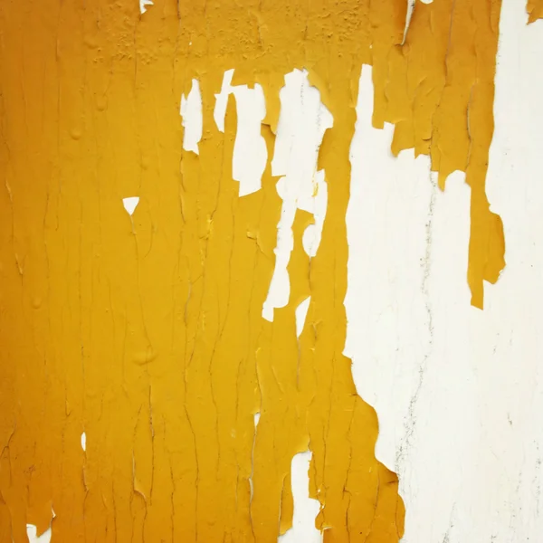 Peinture jaune écaillée à sec sur la surface blanche . — Photo