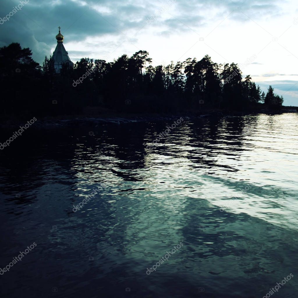 Ladoga lake. Late evening. Saint Nicholas's church