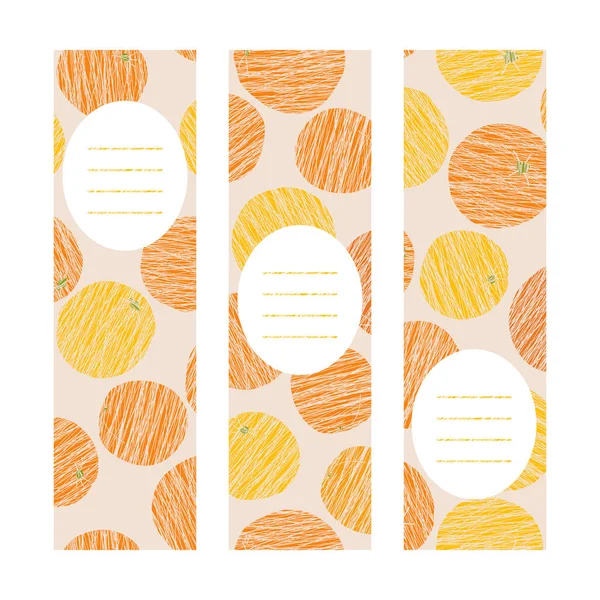 Naranjas. Conjunto de pancartas verticales. Frutas arañadas . — Vector de stock