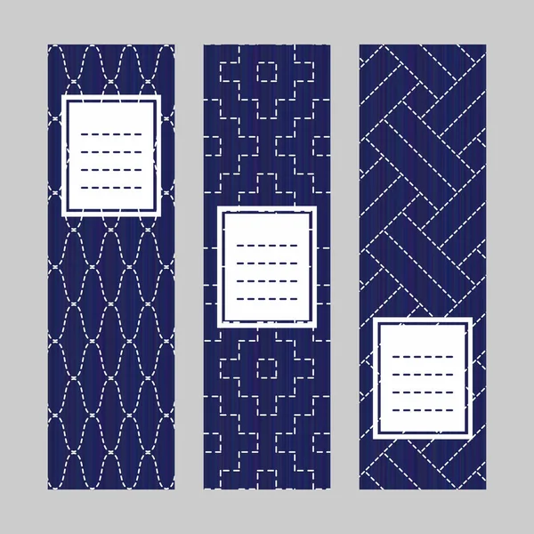 Verticale banner set. Sashiko Borduur Ornament. — Stockvector