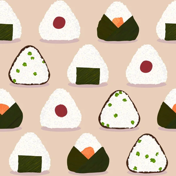 Onigiri patroon. Japanse schotel. Rijst bal typen. — Stockvector