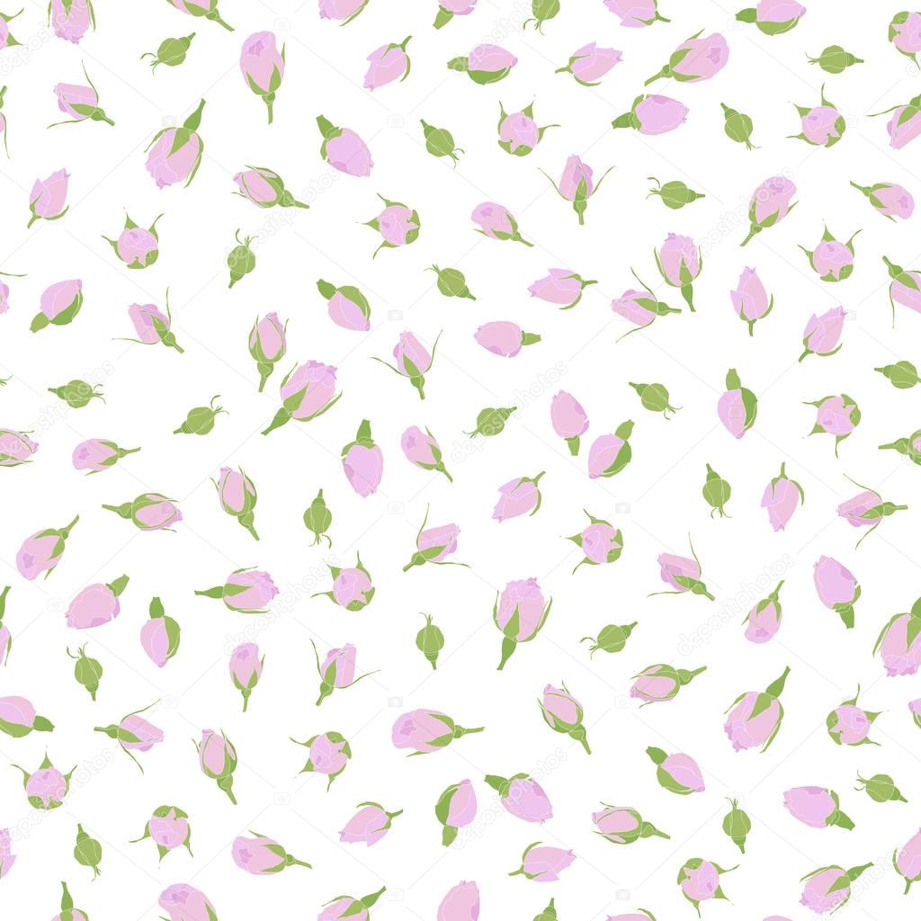 Pink rosebuds. Romantic theme. Seamless pattern.