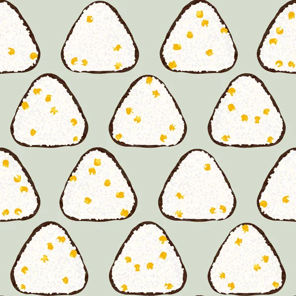 Onigiri de maíz dulce. Patrón sin costuras. Snack asiático . — Vector de stock