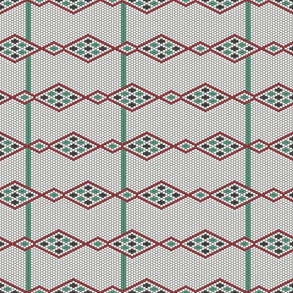 Ornement de perles vertes et rouges. Motif mosaïque africaine . — Image vectorielle