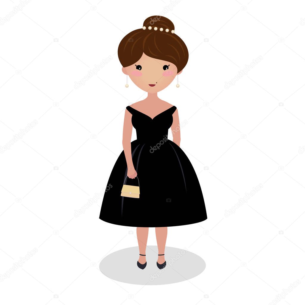Young girl wearing an elegant midi. Illustration.