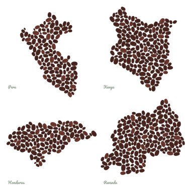 Country maps made out of coffee beans Illustration clipart