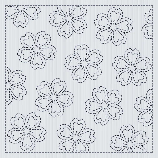 Sakura flowers in the frame Sashiko Quilting motif — Stock Vector