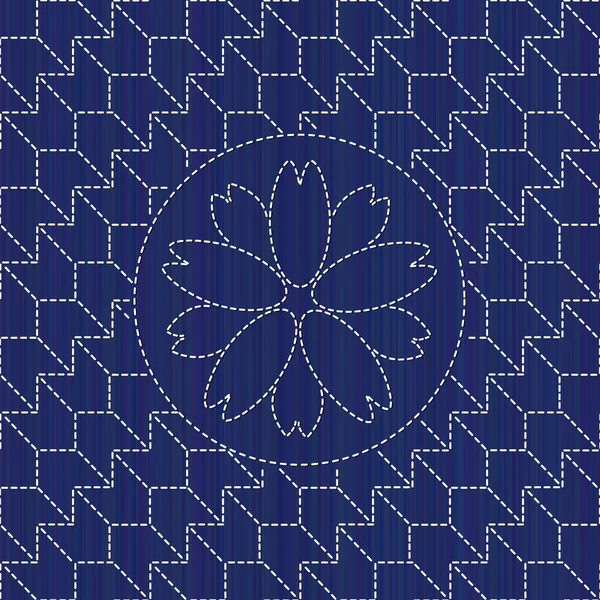 Sashiko pattern. Blooming sakura flower. Seamless. — Stock Vector