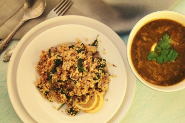 Mantar ve ıspanak vejetaryen kuskus.