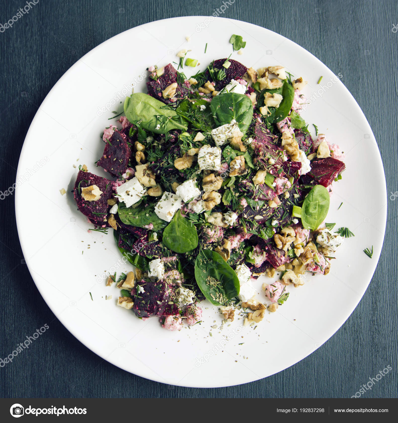 Cottage Cheese And Baby Spinach Vegetarian Salad Stock Photo