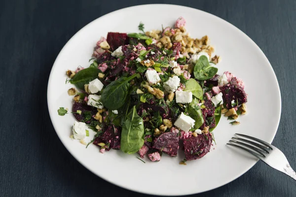 stock image Vegetarian appetizer. Cottage cheese. Baby spinach