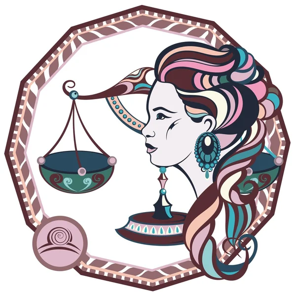 Znaki zodiaku waga. Ilustracja wektorowa dziewczyny — Wektor stockowy