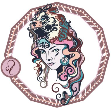Zodiac Leo 'yu işaret ediyor. Kızın vektör illüstrasyonu
