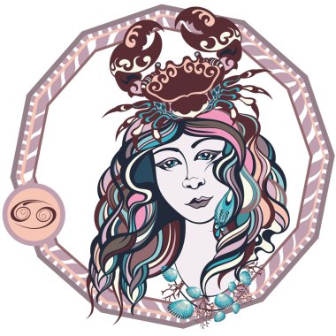 Zodiac signs kanser. Kız vektör çizim