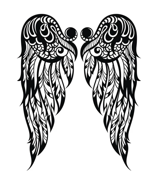 Černobílé tetování křídla — Stockový vektor