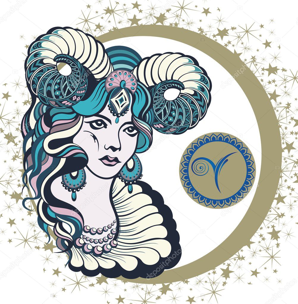 Zodiac signs Aries. Vector illustration of the girl
