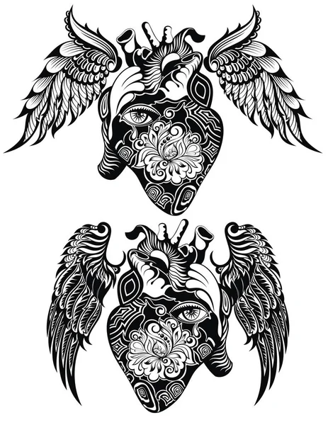 Set van hart tattoo — Stockvector