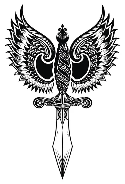 Ornate sword with wings — Stock Vector