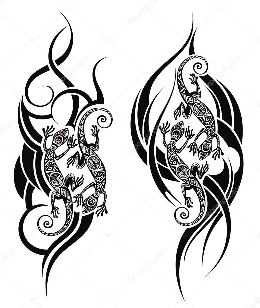 Black and white tattoo lizard