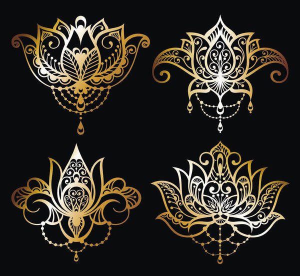 Gold Lotus logo vector art set design