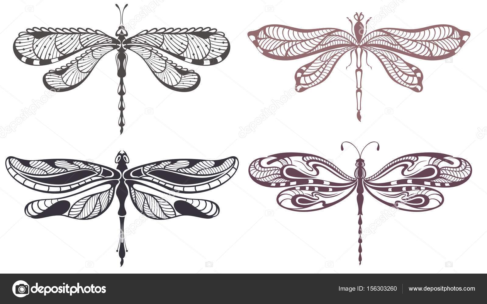 ensemble de tatouage libellule — image vectorielle ksyshakiss