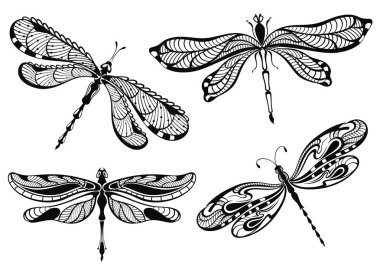 Decorative dragonflies set  clipart