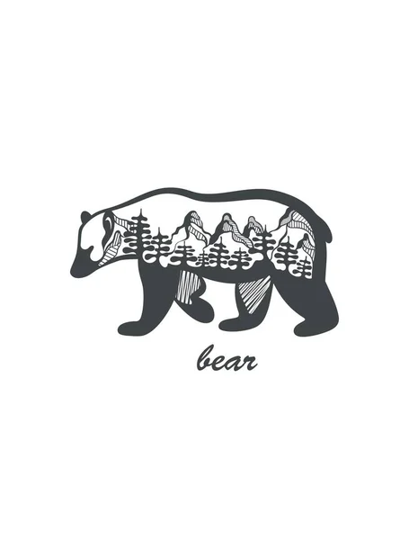 Силует Ведмідь з лісом — стоковий вектор
