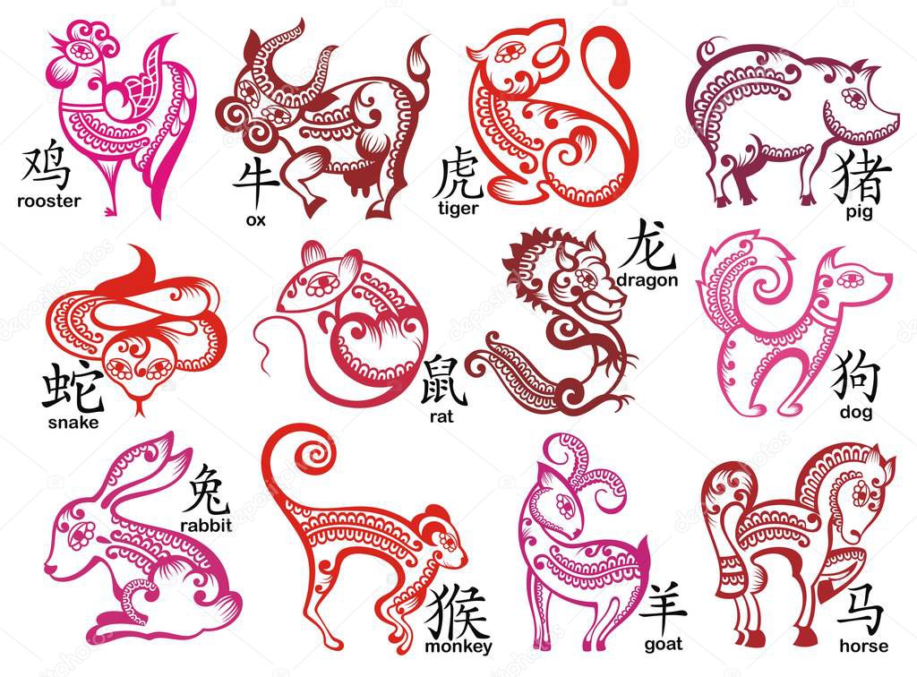 Chinese zodiac signs design set