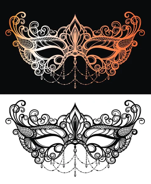 Set of Black and gold masquerade mask — Stock Vector