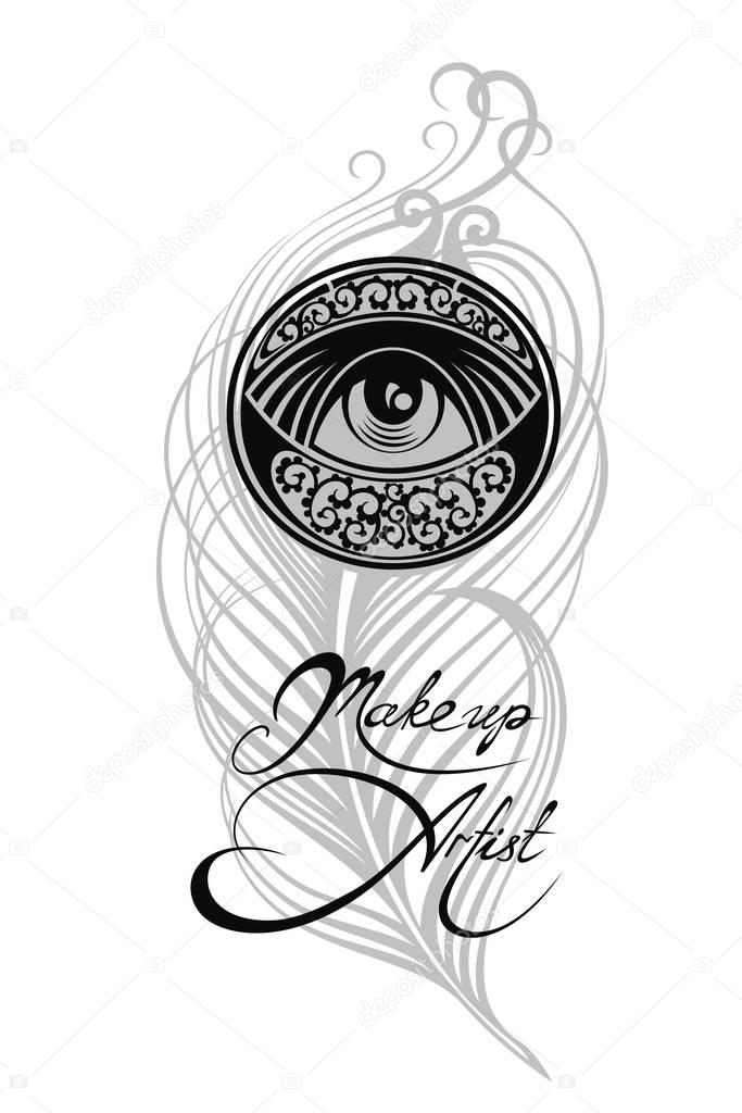 Makeup artist business card with eye and feathers
